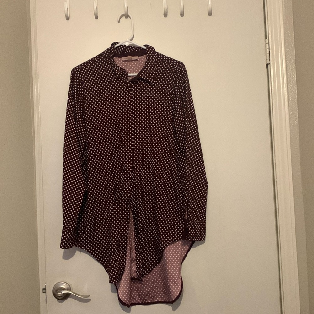 Women’s Philosophy Purple Polka Dot Button Down Blouse Size Large